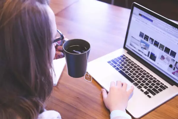Woman, Coffee, Laptop image
